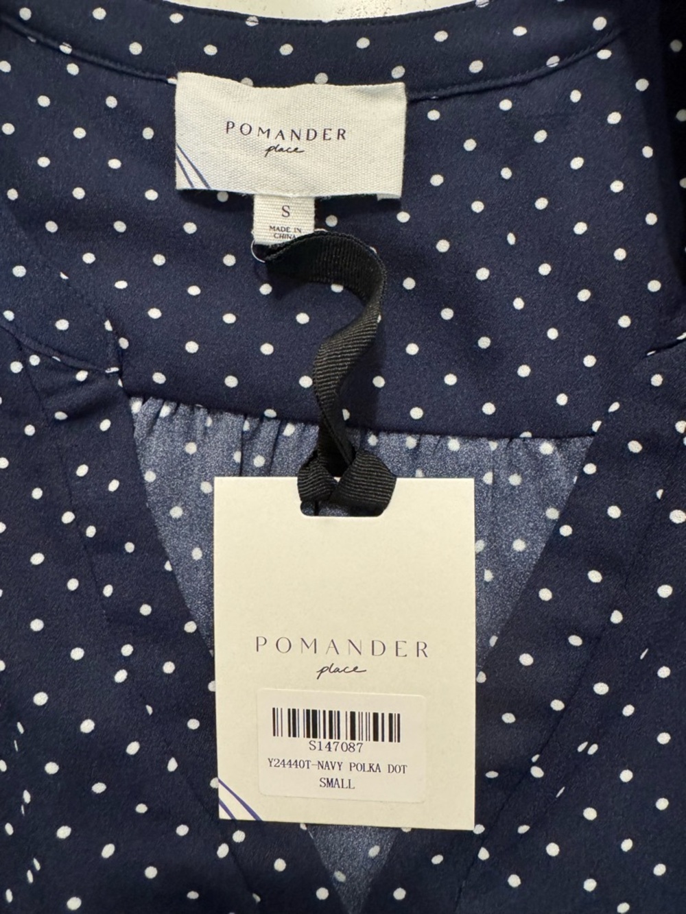 Pomander Place Navy Polka Dot Babydoll Mini Dress NWT Small - Picture 9 of 11